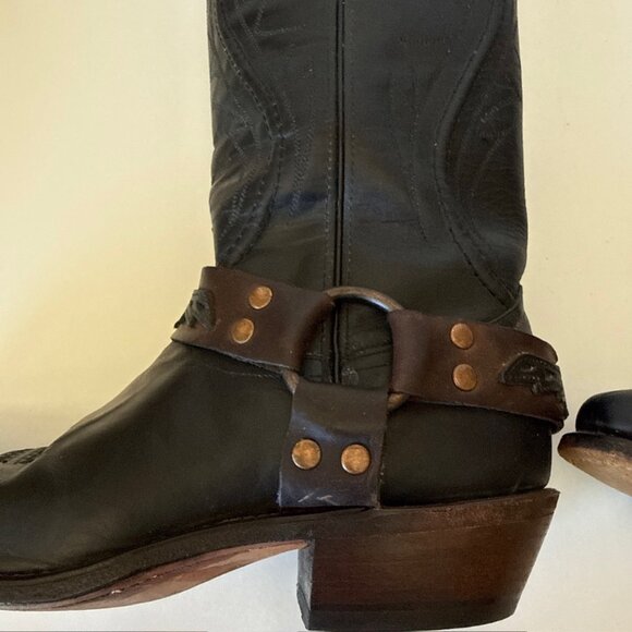 CODE WEST Mens SZ 9.5 Black Leather Ring Harness Motorcycle Western Biker Boots - Picture 15 of 16